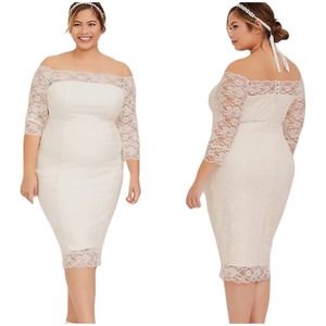 Torrid NWT Special Occasion Ivory Lace Off Shoulder Bodycon Dress Size 16